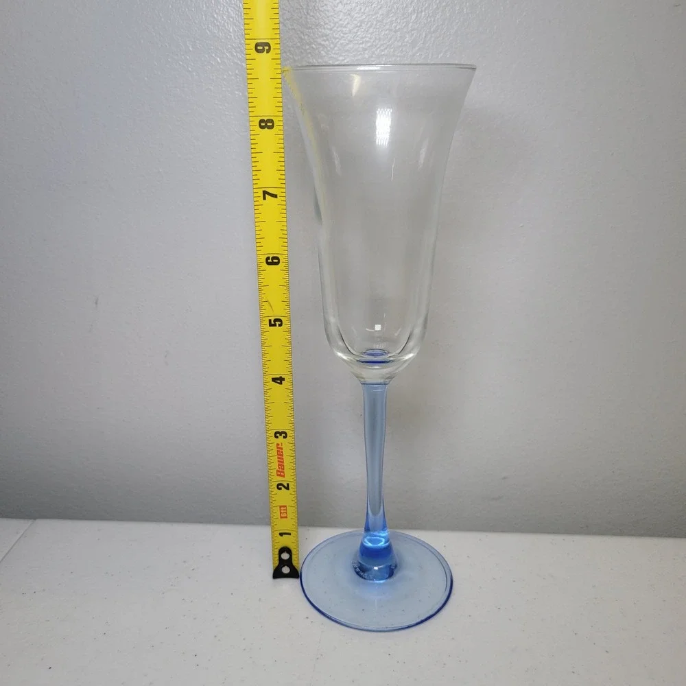 France Luminarc Blue Stemmed‎ Glass Vintage Champagne Flute 9 inch